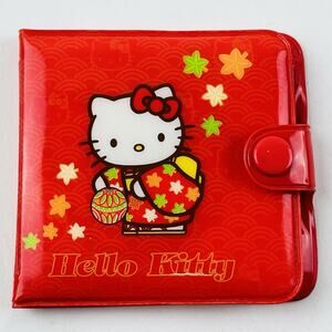Hello Kitty Vinyl Snap Wallet Card Holder Red Vintage Sanrio 2003 Kimono Dress H